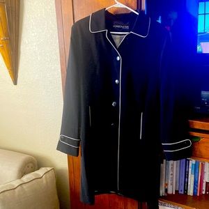 Black coat white trim, nice for spring and beyond.